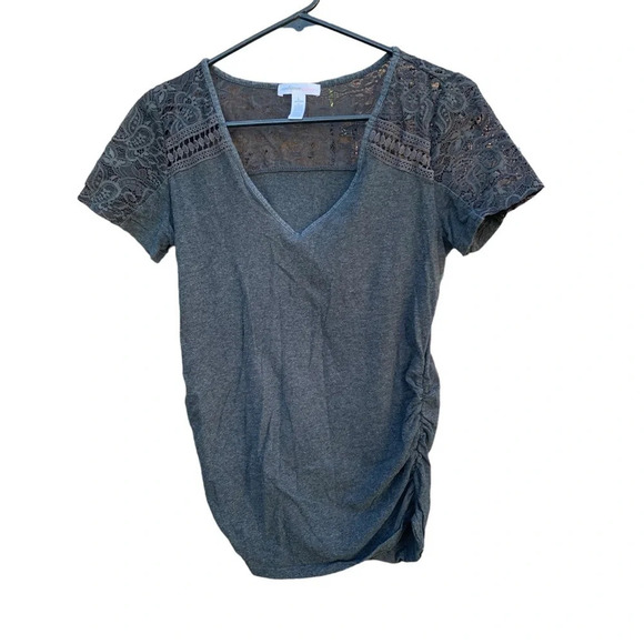 AMBIANCE Maternity women's grey blouse with lace on back and arms size large - Picture 1 of 3